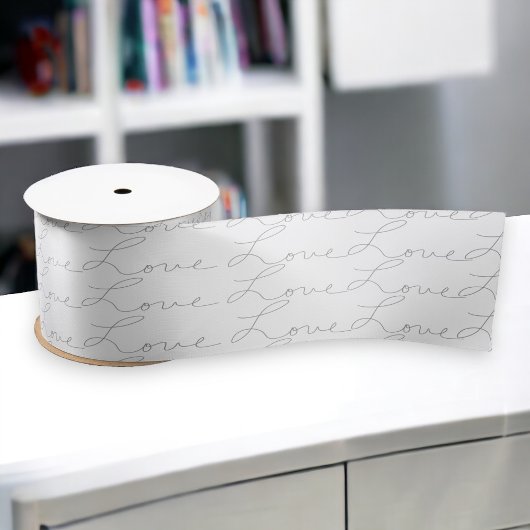 Ruban En Satin Love Script écriture noir sur blanc