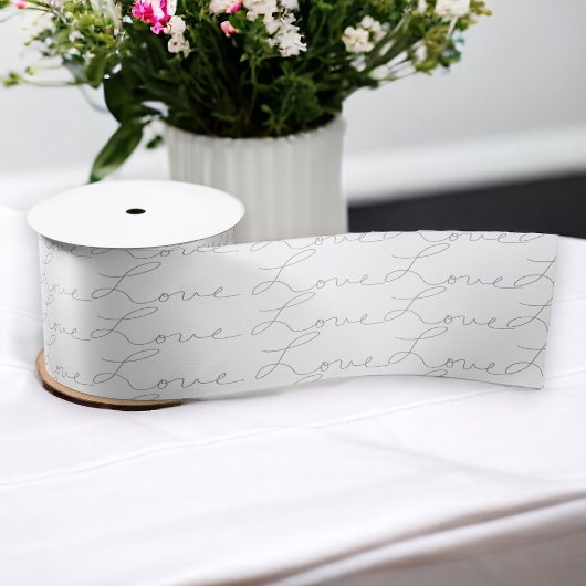 Ruban En Satin Love Script écriture noir sur blanc