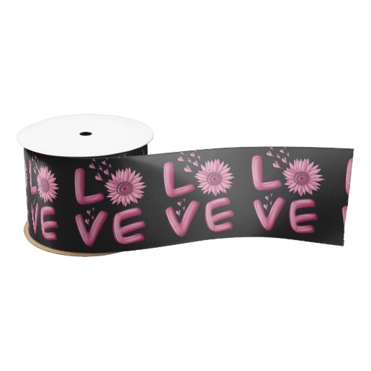 Ruban En Satin Love Tournesol Rose (Bobine)