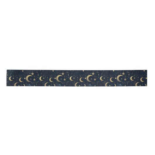 Ruban En Satin Lune bleue et or et étoiles (Devant)