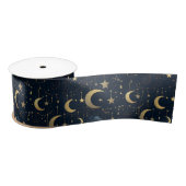 Ruban En Satin Lune bleue et or et étoiles (Bobine)