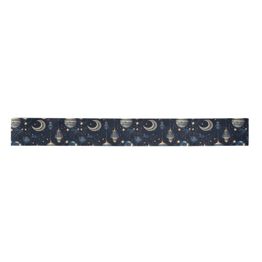 Ruban En Satin Lune bleue et or et lanternes (Devant)