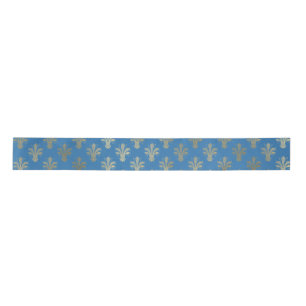 Ruban En Satin Lux Gold Fleur de Lis et French Blue