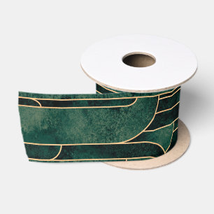 Ruban En Satin Luxueux Motif Art déco Vert et Or