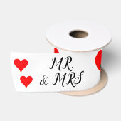 Ruban En Satin M. et Mme Initiales Cœurs Rouges 3" (Bobine)