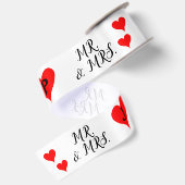Ruban En Satin M. et Mme Initiales Cœurs Rouges 3" (Dos)