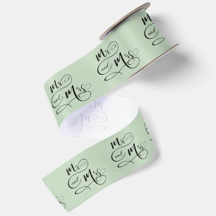 Ruban En Satin M. et Mme Texte sur Vert Sauge