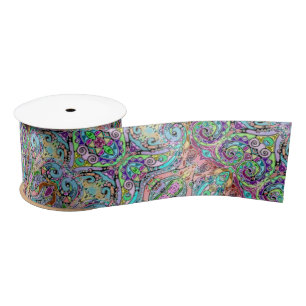 Ruban En Satin Main Et Numériquement Peint Motif Art 10
