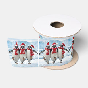 Ruban En Satin Manchots de Noël dansant sur un glacier arctique