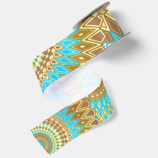 Ruban En Satin Mandala superposé bleu marron or