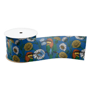 Ruban En Satin Mangeurs d'abeilles sur bleu