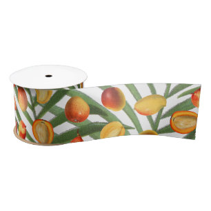 Ruban En Satin Mango vintage et verdure Motif de fruits d'été