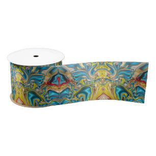 Ruban En Satin marbre abstrait tourbillons jaune turquoise bleu t
