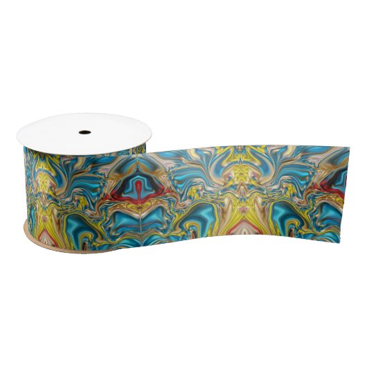 Ruban En Satin marbre abstrait tourbillons jaune turquoise bleu t (Bobine)