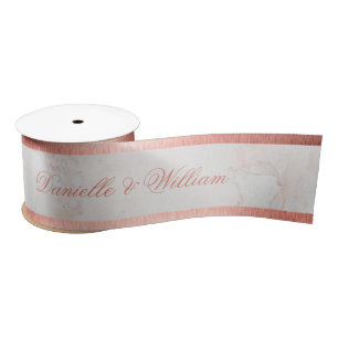 Ruban En Satin Marbre blanc Rose or élégant Mariage de script ros