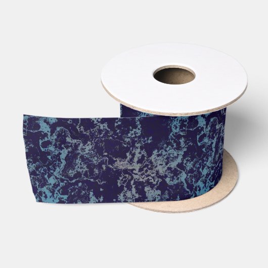 Ruban En Satin Marbre bleu abstrait (Bobine)