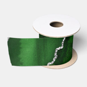 Ruban En Satin Marbre Vert Forêt Glamour Chic Paillettes Argentée