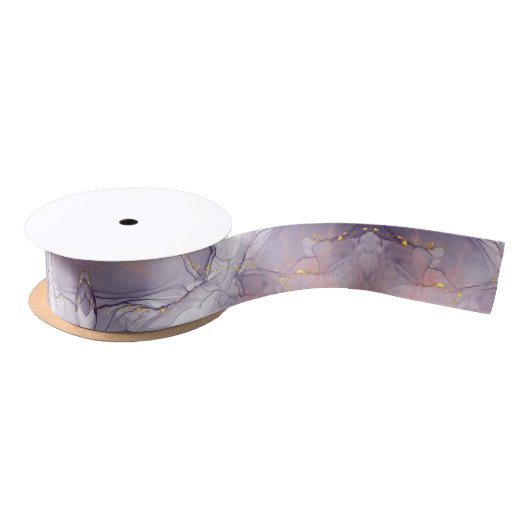 Ruban En Satin Marbre violet et or (Bobine)
