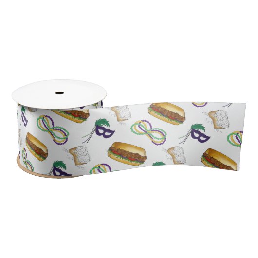 Ruban En Satin Mardi Gras NOLA New Orleans Mask Beads Beignet (Bobine)