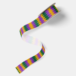 Ruban En Satin Mardi Gras Violet Vert Or Motif Zigzag