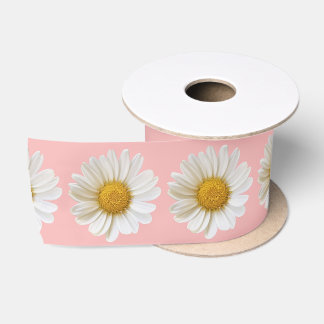 Ruban En Satin Marguerites blanches sur rose