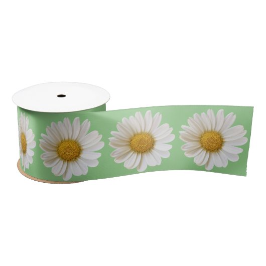 Ruban En Satin Marguerites blanches sur Sage Green (Bobine)