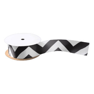 Ruban En Satin Mariage Anniversaire Chevron Épais Noir & Blanc