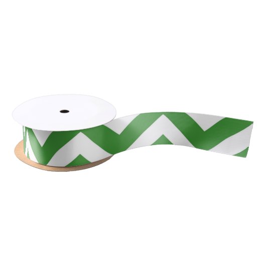 Ruban En Satin Mariage Chevron vert foncé et blanc Anniversaire (Bobine)
