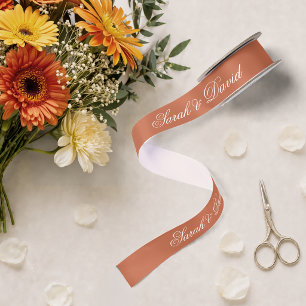 Ruban En Satin Mariage en Terracotta Élégante Calligraphie Blanch