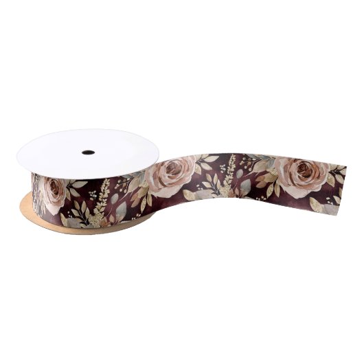 Ruban En Satin Mariage Floral Rouge Bourgogne (Bobine)