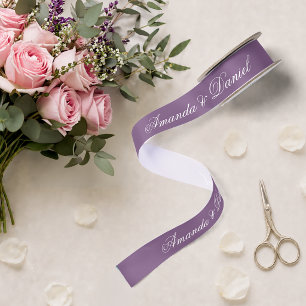 Ruban En Satin Mariage Moderne Violet Poussiéreux Écriture Simple