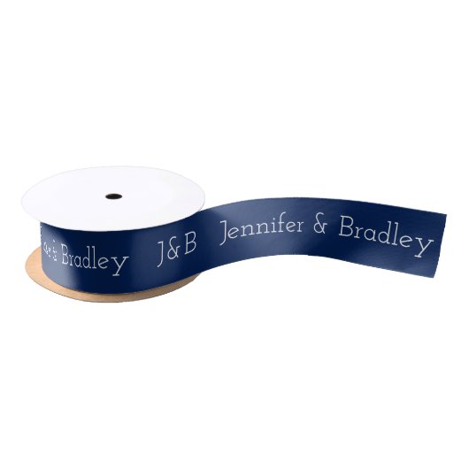 Ruban En Satin Mariage Monogramme bleu Nom personnalisé (Bobine)
