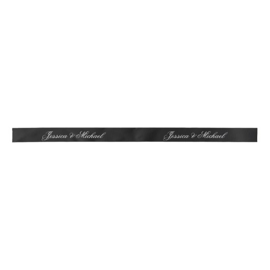 Ruban En Satin Mariage noir Calligraphie simple Script élégant (Devant)
