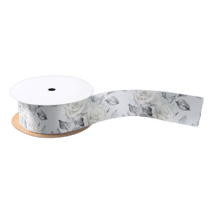 Ruban En Satin Mariage Romantique Floral Roses Blanches Grises