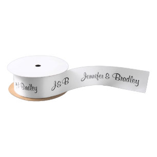 Ruban En Satin Mariage simple Monogramme noir blanc personnalisé