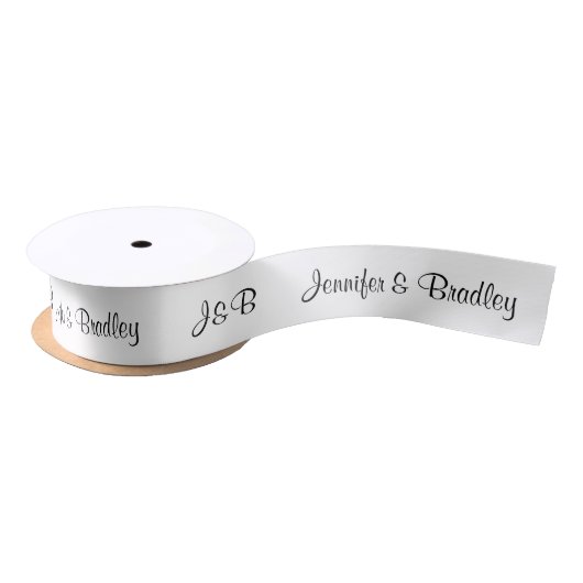 Ruban En Satin Mariage simple Monogramme noir blanc personnalisé (Bobine)