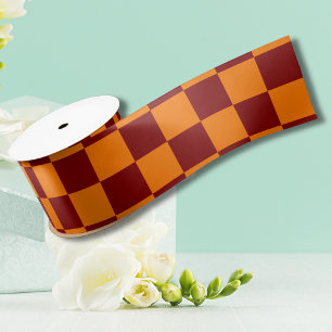 Ruban En Satin Maroon et Orange À damiers Vintage