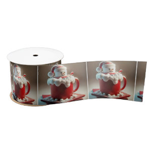 Ruban En Satin Marshmallow Snowman Dans Chocolat Chaud