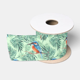 Ruban En Satin Martin-pêcheur. Oiseau et feuille