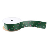 Ruban En Satin Med Dusky Green avec points multicolores ronds (Bobine)