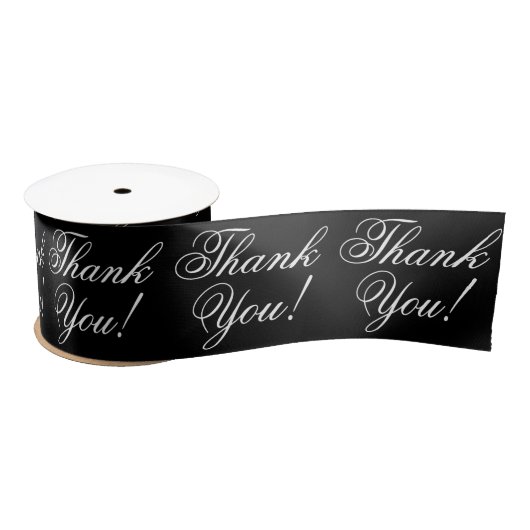 Ruban En Satin Merci Cursive Noir et Blanc (Bobine)
