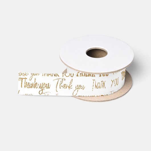Ruban En Satin Merci texte pailleté or (Bobine)
