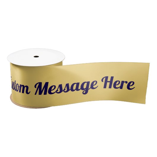 Ruban En Satin Message personnalisé bleu marine sur jaune (Bobine)
