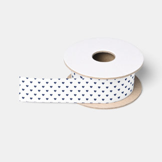Ruban En Satin Micro Cœurs Bleu Marine - Blanc