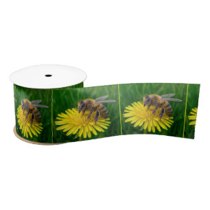 Ruban En Satin Miel abeille sur un Dandelion Jaune