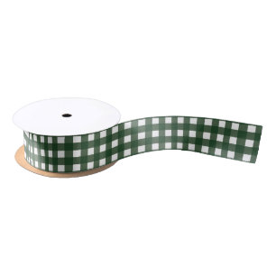 Ruban En Satin Milieu vert et blanc de guingan
