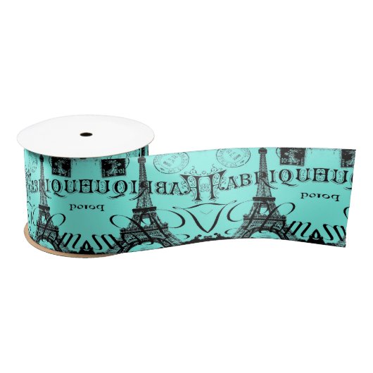 Ruban En Satin Mint Turquoise Aqua Blue Paris Tour Eiffel (Bobine)