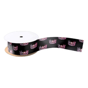 Ruban En Satin Miss USA Pink Star Crown Satin Ribbon
