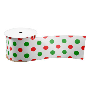Ruban En Satin Modèle à pois blancs rouges et verts