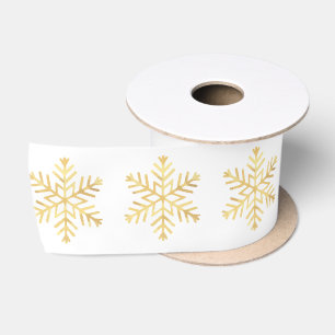 Ruban En Satin Modèle de vacances de Noël en or flocons de neige